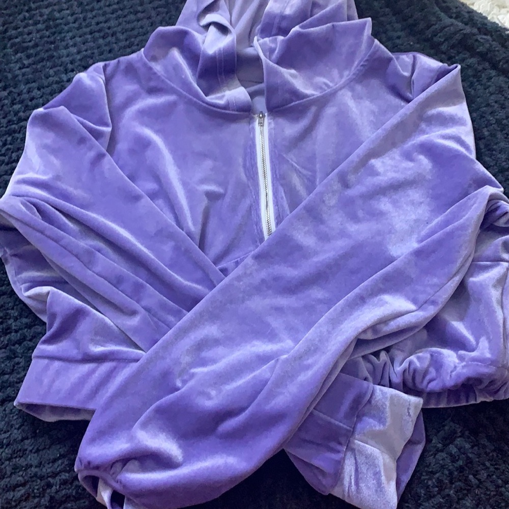 Purple velvet cropped zip up